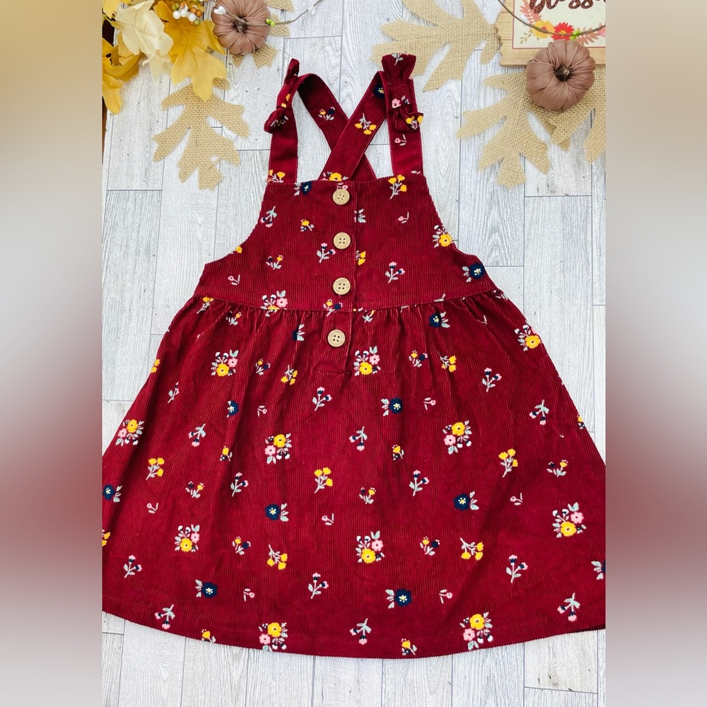 Carter’s burgundy corduroy flowered overalls